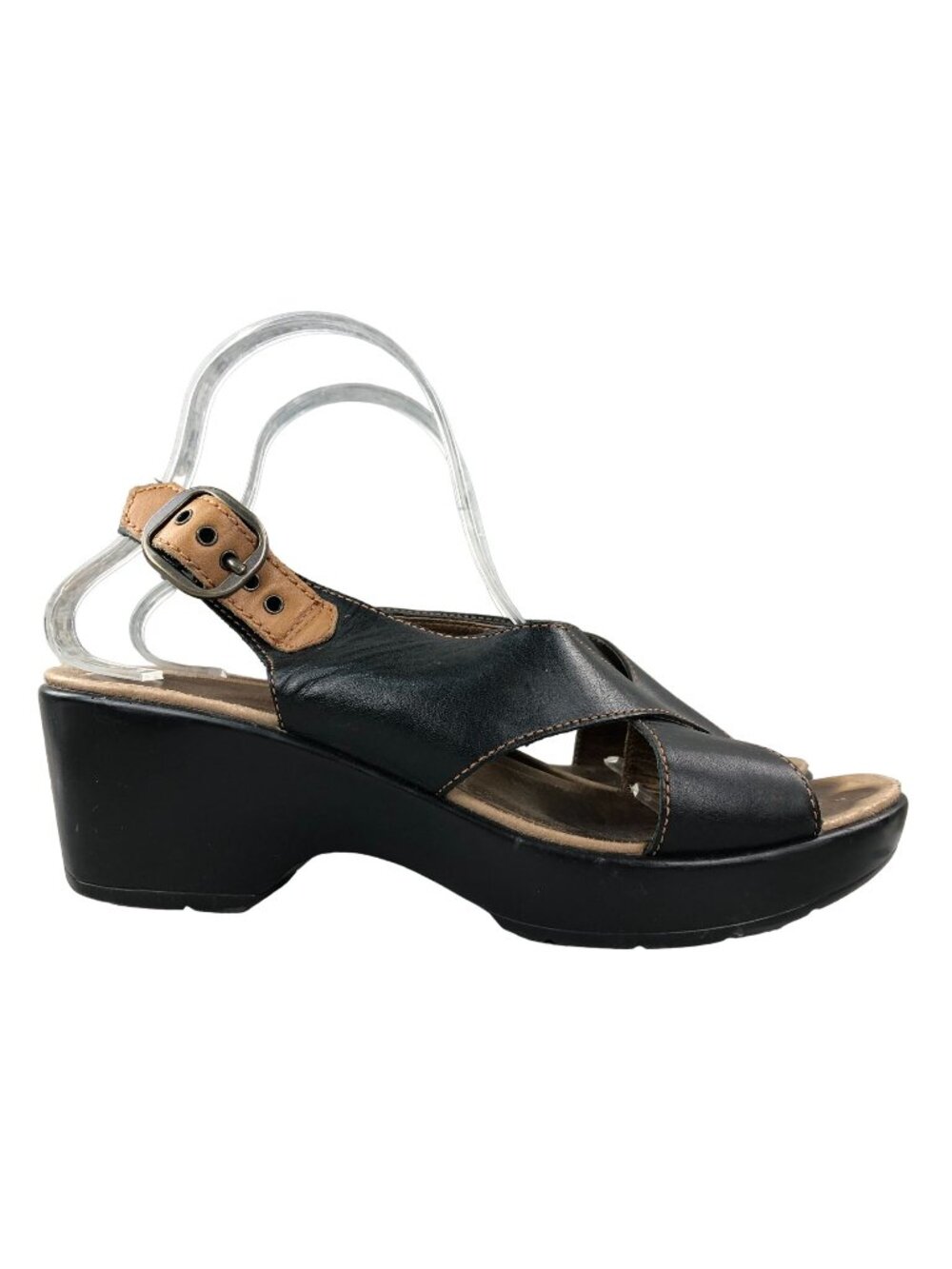 Dansko Womens Size 40 (9.5-10) Jacinda Black Leather Cross Strap Comfort Sandals
